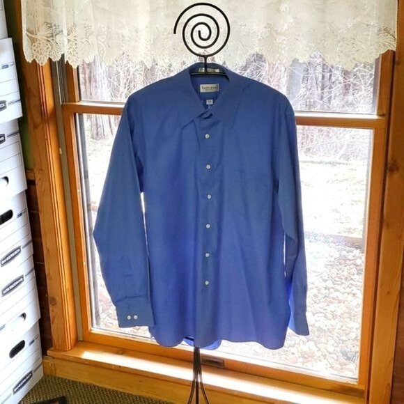 Heusen Poplin Blue Casual Long Sleeve‎ Button Down Sz. 16.5 Shirt - Picture 1 of 9